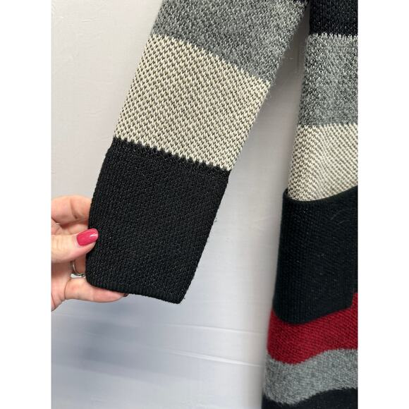 AGB Petite Women ColorBlock Long Line Open Front Cardigan Metalic Med - Picture 3 of 10